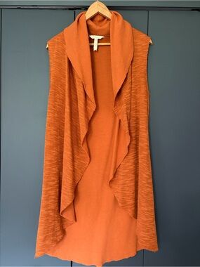 Matilda Jane Women's XS Draped Open Front Sweater Vest - Rust Orange